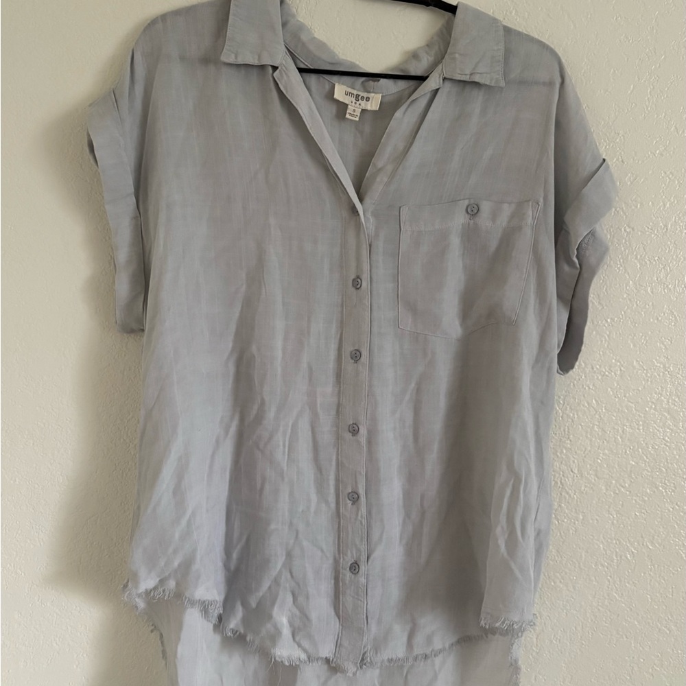 Umgee Button Down Blouse Raw Hem‎ Oversized Beach Indie Western Preppy Coastal